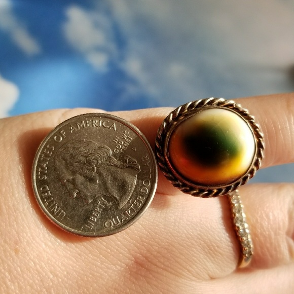 Relisted -vintage Operculum shell ring eye silver tone sz 4 - Picture 4 of 8